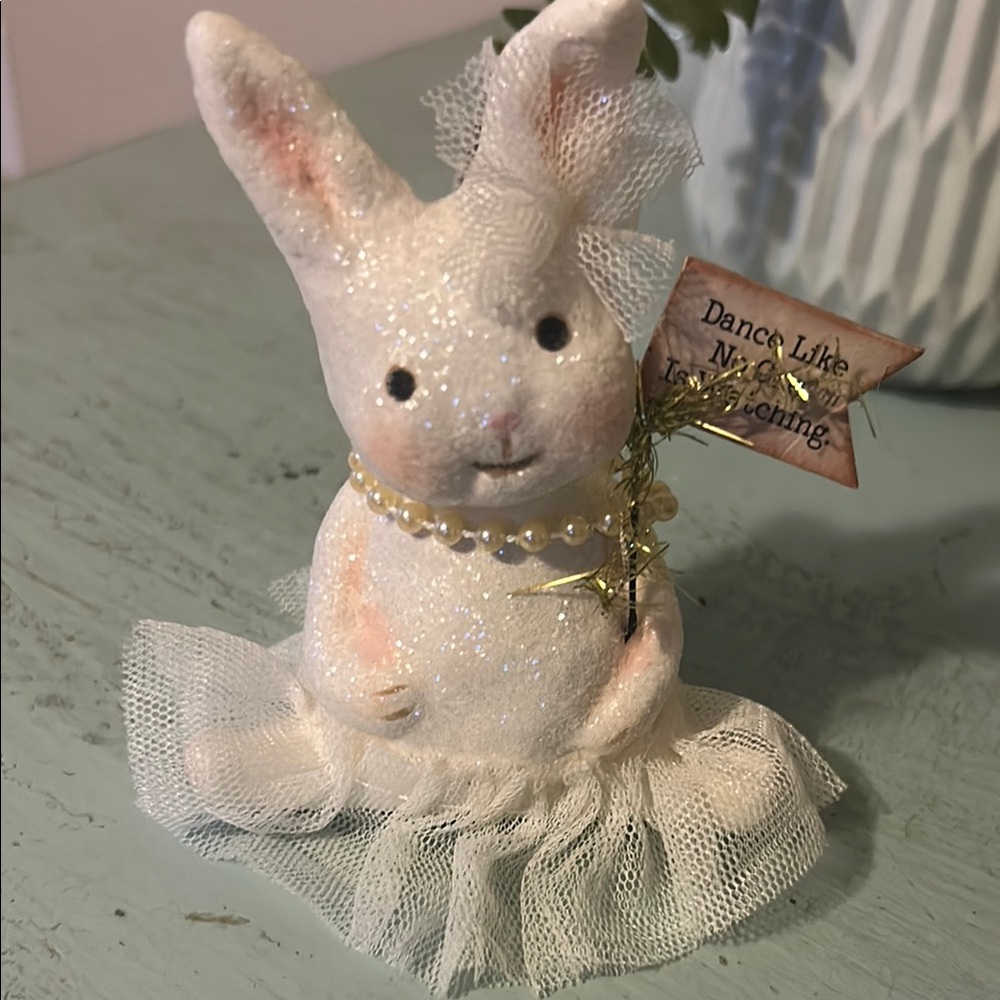 Sparkling White Bunny with Tulle and Pearls